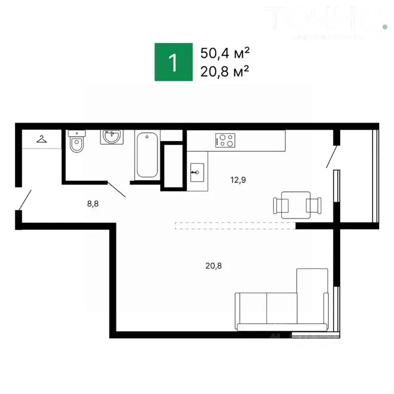 1-к кв. Пензенская область, Пенза ул. Богданова, 14 (46.7 м) - Фото 1