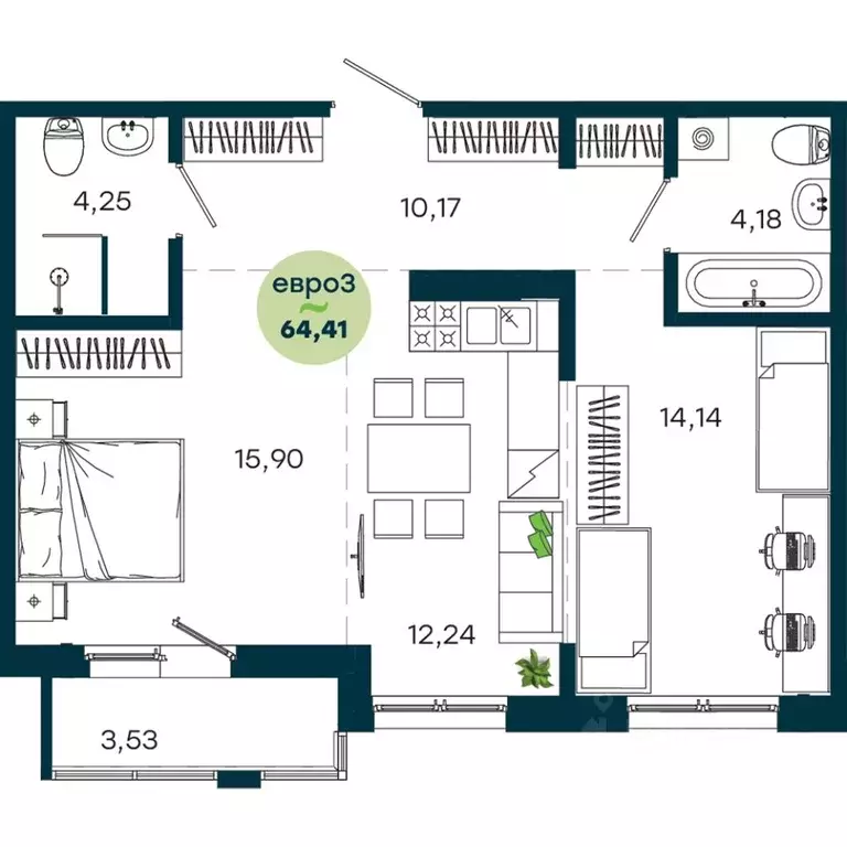 2-к кв. Иркутская область, Иркутск ул. Безбокова, 7А (64.41 м) - Фото 1