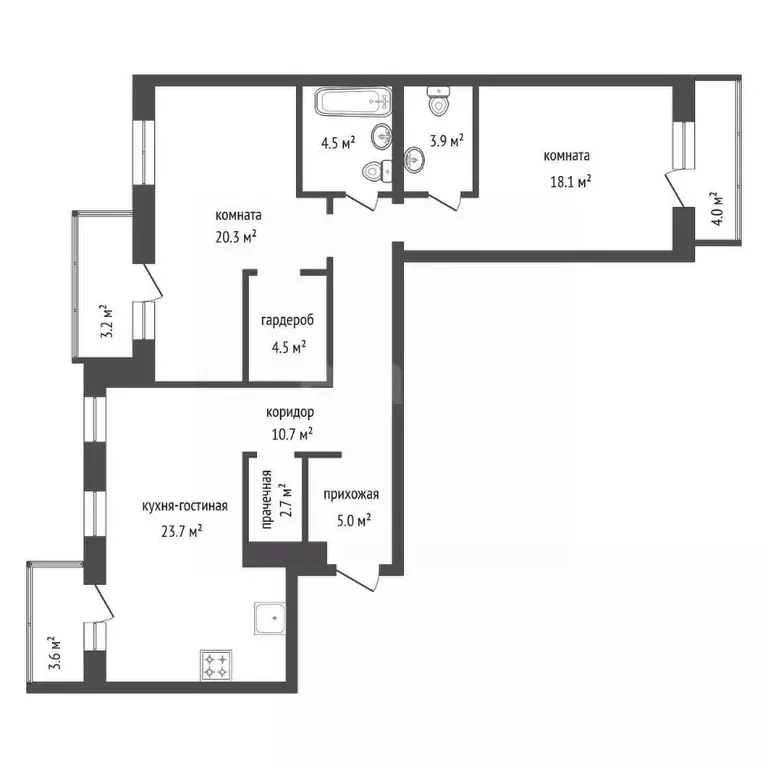 3-к кв. Красноярский край, Красноярск ул. Петра Ломако, 12 (93.1 м) - Фото 2