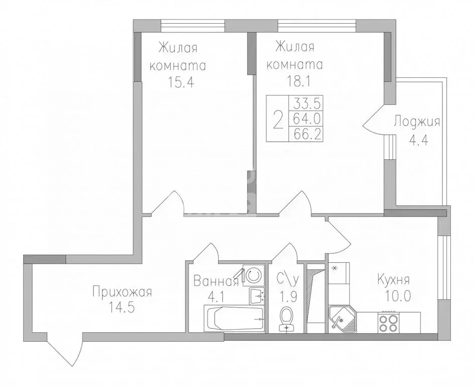 2-комнатная квартира: Липецк, ЖК Поколение (66.2 м) - Фото 0