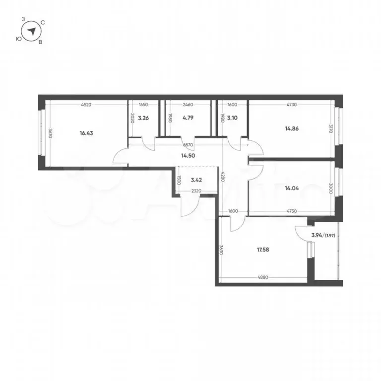 3-к. квартира, 94 м, 2/16 эт. - Фото 1