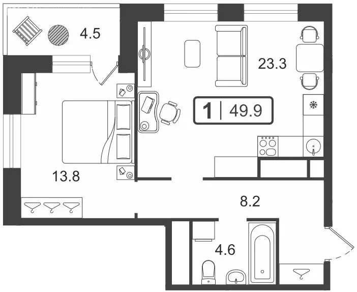 1-комнатная квартира: Тюмень, улица Мельникайте, 2к18 (49.92 м) - Фото 0