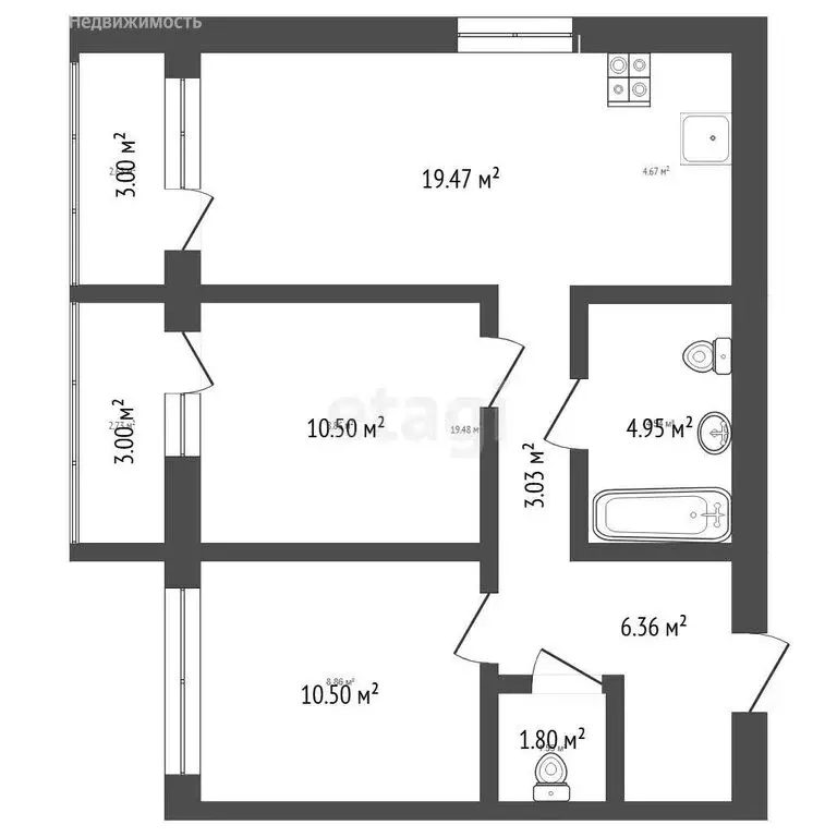 2-комнатная квартира: микрорайон Рощино, Медовая улица, 16 (55.7 м) - Фото 1