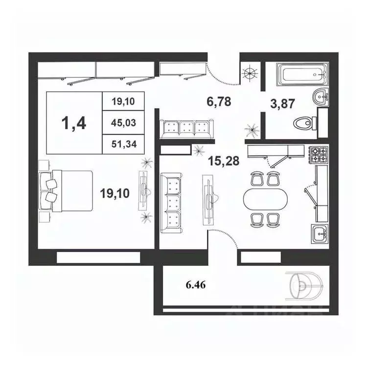1-к кв. Новгородская область, Великий Новгород ул. Королева, 22к2 ... - Фото 0