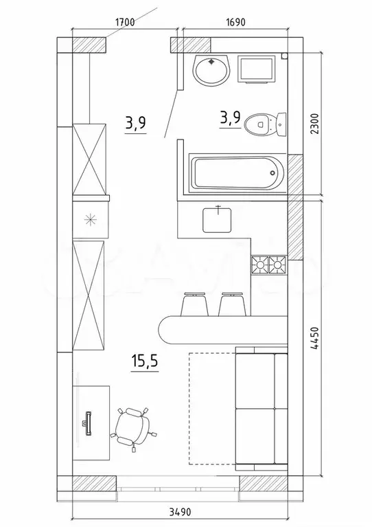 1-к. квартира, 23,4 м, 2/8 эт. - Фото 0
