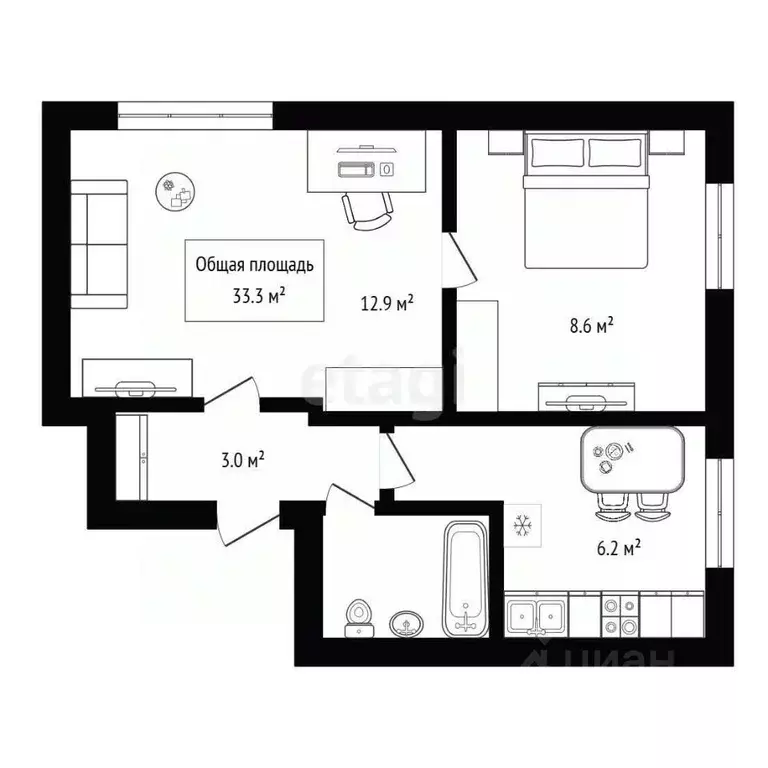 2-к кв. Новосибирская область, Новосибирск Трудовая ул., 15 (33.3 м) - Фото 0