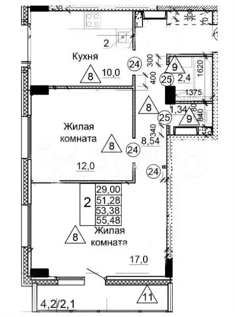 2-к. квартира, 55,5 м, 25/25 эт. - Фото 0