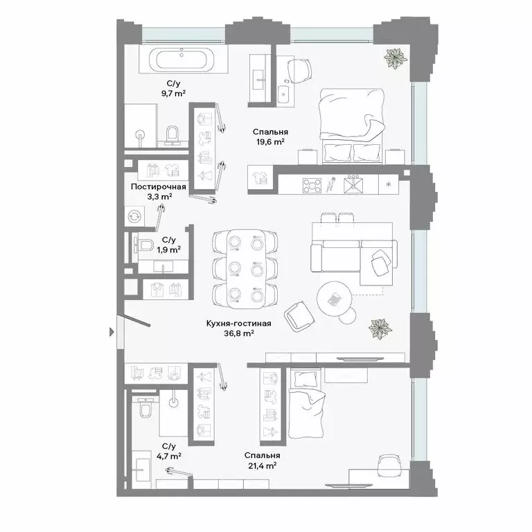 2-комнатная квартира: Москва, Ленинский проспект, 2 (96.4 м) - Фото 1