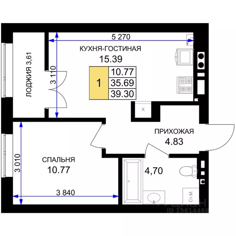1-к кв. Калининградская область, Гурьевск Включи жилой комплекс (39.3 ... - Фото 0