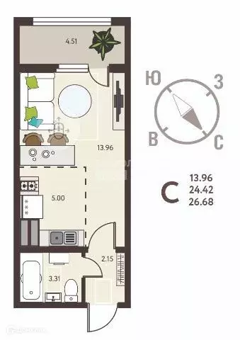Продаётся квартира-студия, 26.68 м - Фото 1