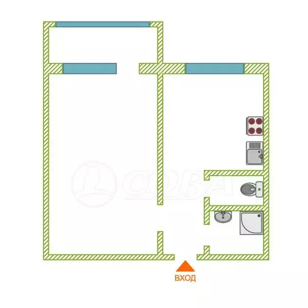 1-комнатная квартира: Тюмень, Мельничная улица, 24А (33.8 м) - Фото 2
