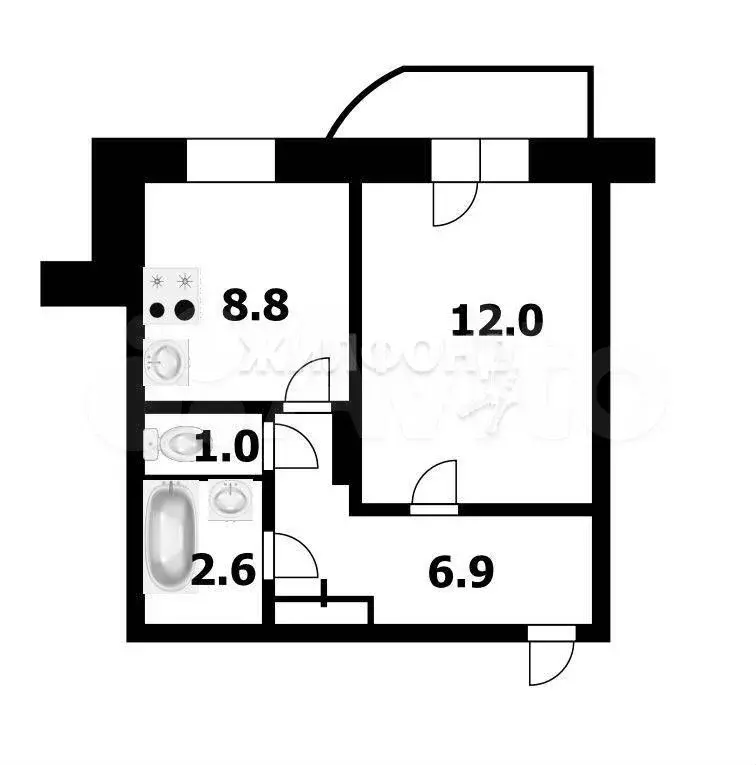 1-к. квартира, 32 м, 6/10 эт. - Фото 0