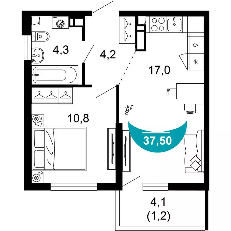 2-комнатная квартира: Сочи, улица Искры, 66/10 (37.5 м) - Фото 0