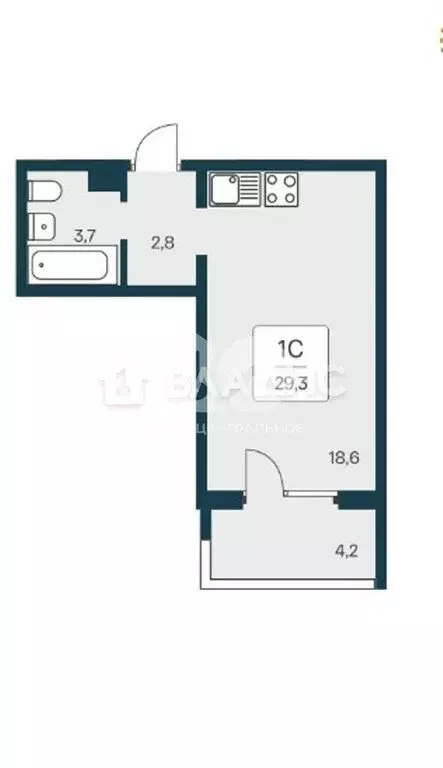 Квартира-студия: Кудряшовский, Береговая улица, 1 (24.9 м) - Фото 1
