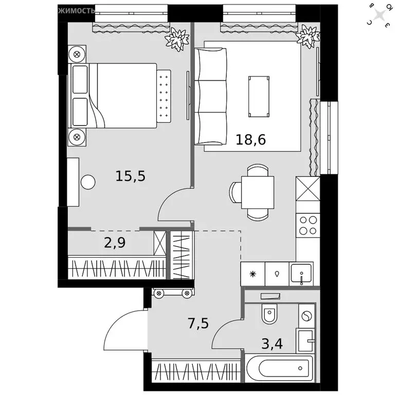 1-комнатная квартира: Казань, Даурская улица, 2А (47.9 м) - Фото 2