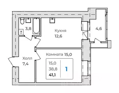 1-к кв. Амурская область, Благовещенск  (41.1 м) - Фото 0