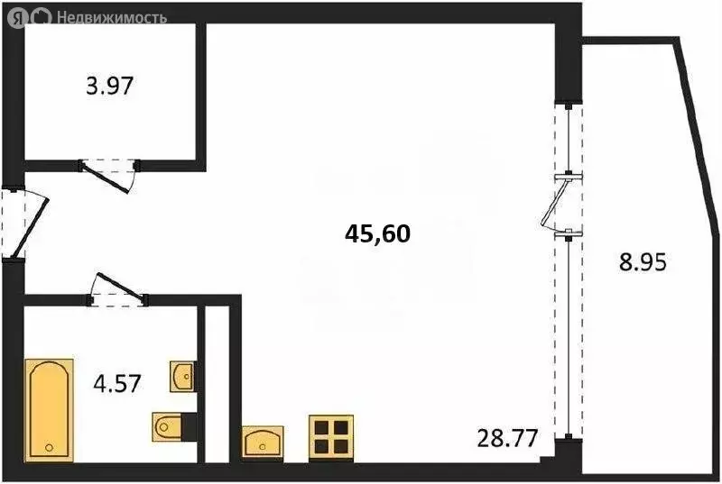 Квартира-студия: Севастополь, улица Лётчиков, 10 (45.6 м) - Фото 1