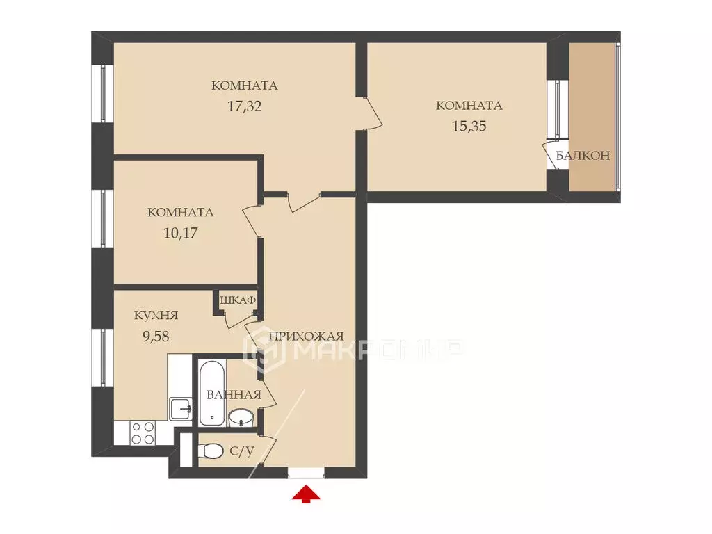 3-комнатная квартира: Тихвин, Красноармейская улица, 4 (65.7 м) - Фото 1