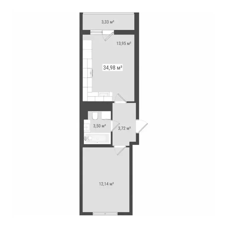 2-комнатная квартира: Бугры, Петровский бульвар, 28 (34.98 м) - Фото 1