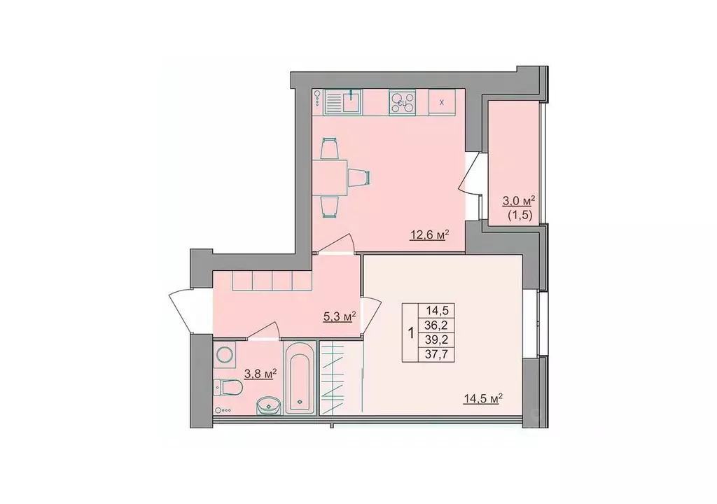 1-к кв. Костромская область, Кострома Магистральная ул., 49А (37.7 м) - Фото 0