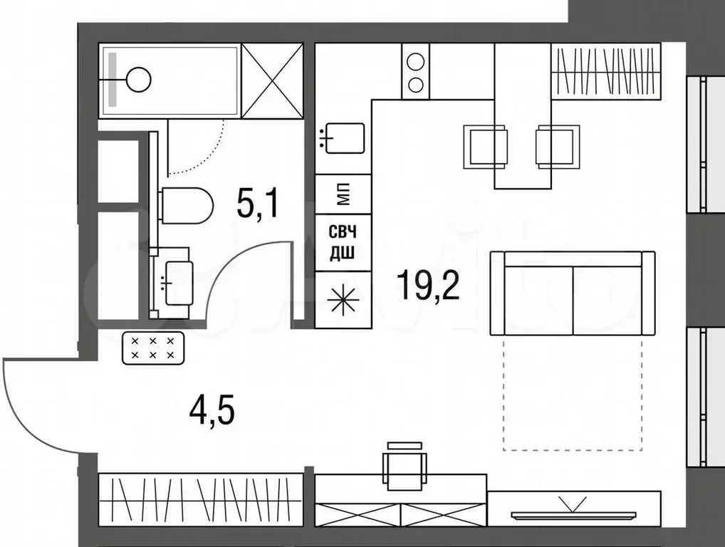 Квартира-студия, 28,8м, 12/19эт. - Фото 0