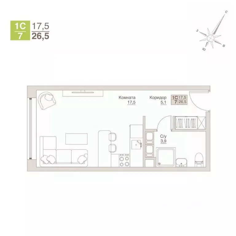 Студия Московская область, Люберцы  (26.5 м) - Фото 1