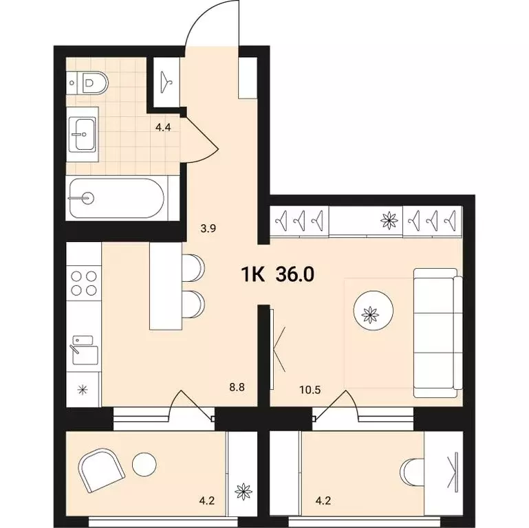 1-комнатная квартира: Обь, микрорайон Геодезия (36 м) - Фото 0