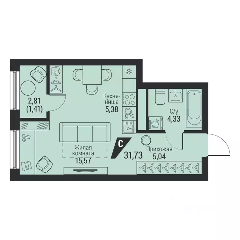 1-к кв. Свердловская область, Екатеринбург просп. Космонавтов, 100 ... - Фото 1