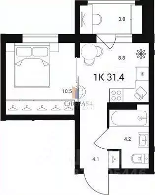 1-к кв. Новосибирская область, Обь Геодезическая ул., 6Вк2 (31.4 м) - Фото 0