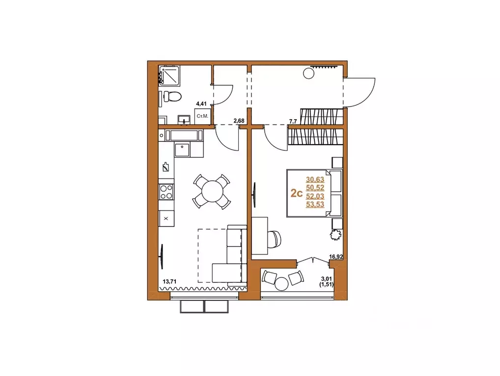 2-к кв. Челябинская область, Челябинск ул. Блюхера, 2.3.1 (52.04 м) - Фото 2