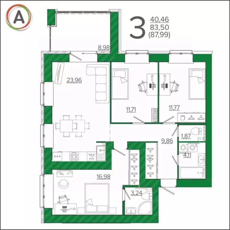 3-к кв. Брянская область, Брянск ул. Имени О.Н. Строкина, 9 (88.0 м) - Фото 1