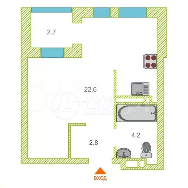 Квартира-студия, 29,3 м, 13/23 эт. - Фото 0