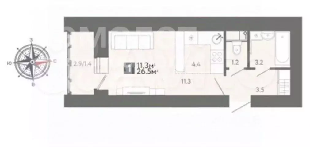 Студия Пензенская область, Пенза ул. Шмидта, 5 (26.5 м) - Фото 2