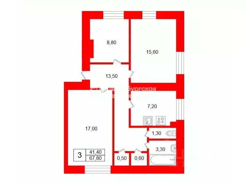 3-к кв. Санкт-Петербург ул. Решетникова, 17К1 (67.8 м) - Фото 1
