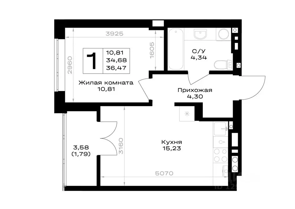 1-к кв. Калининградская область, Гурьевск Включи жилой комплекс (36.47 ... - Фото 1
