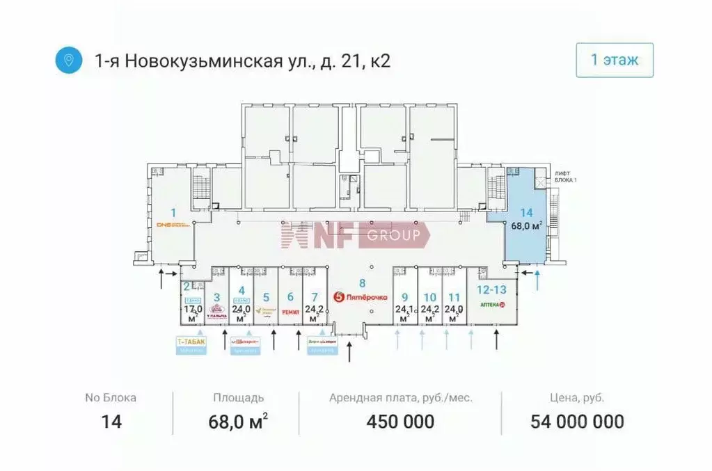 Торговая площадь в Москва 1-я Новокузьминская ул., 21К2 (68 м) - Фото 1