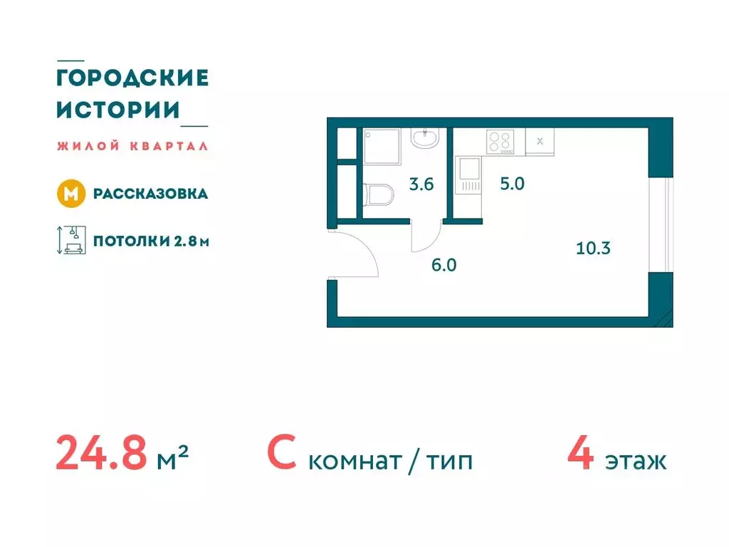 Студия Москва Городские Истории жилой комплекс (24.76 м) - Фото 0