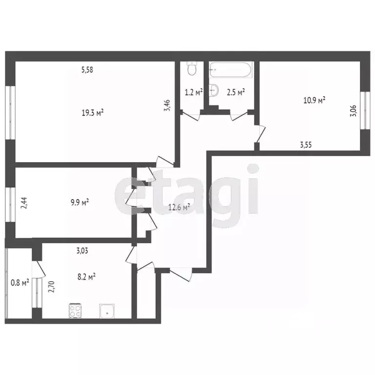3-к кв. Тверская область, Тверь пер. 1-й Вагонников, 43 (69.3 м) - Фото 1