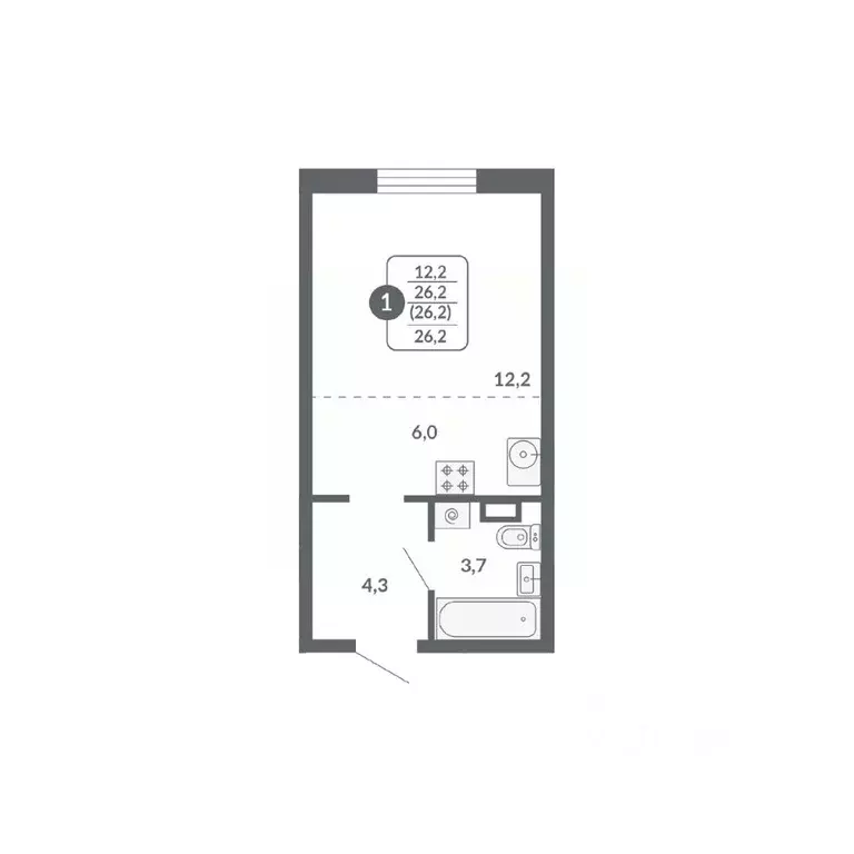 Студия Кировская область, Киров ул. Пушкина, 25 (26.2 м) - Фото 1