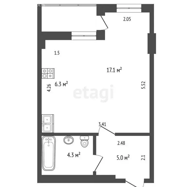 Квартира-студия: Пермь, улица Крылова, 15 (34 м) - Фото 1