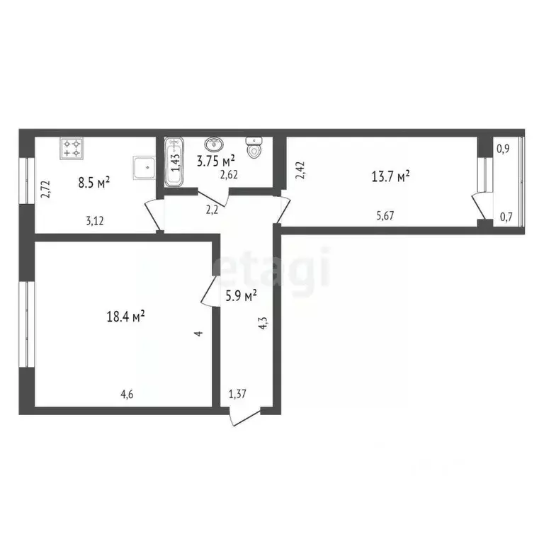 2-к кв. Красноярский край, Красноярск ул. Ленина, 112 (53.7 м) - Фото 1
