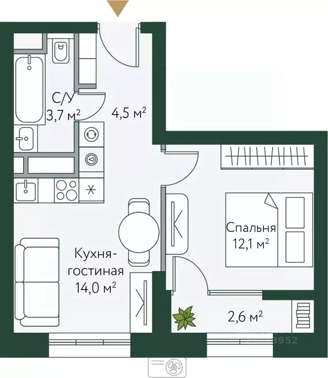 1-к кв. Волгоградская область, Волгоград Новосибирская ул., 74 (36.85 ... - Фото 0
