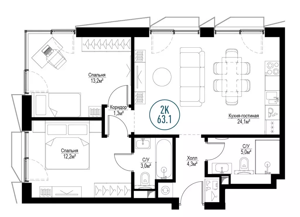 2-комнатная квартира: Москва, Волгоградский проспект, 32к7 (61.7 м) - Фото 2