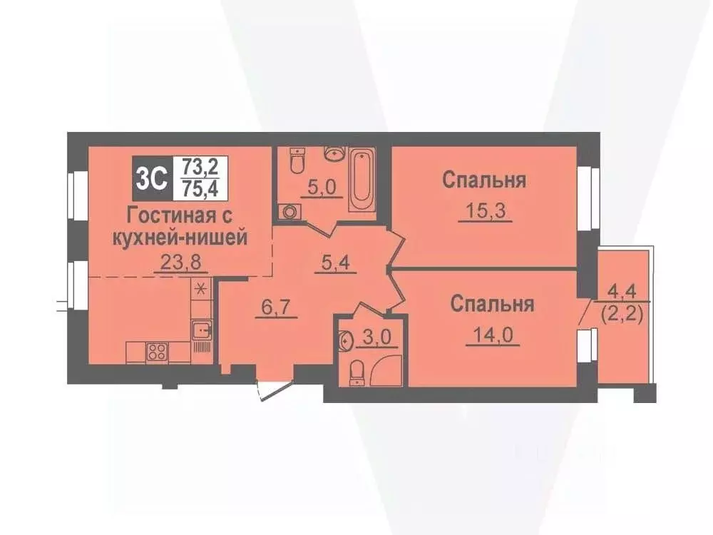 3-к кв. Новосибирская область, Кольцово рп ул. Благовещенская, 2 (75.4 ... - Фото 0