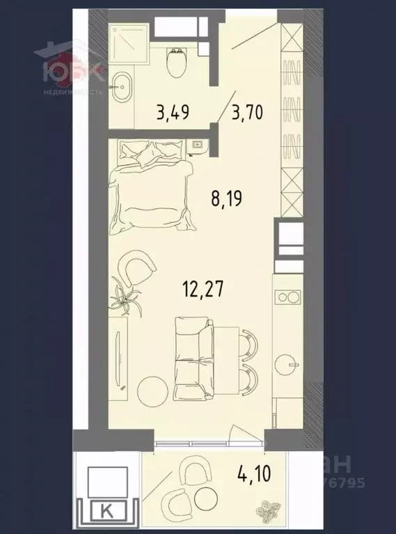Студия Крым, Евпатория ул. 9 Мая, 39 (28.8 м) - Фото 2