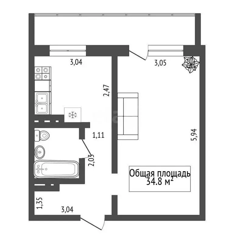 1-комнатная квартира: Новосибирск, Междуреченская улица, 7/1 (34.8 м) - Фото 0
