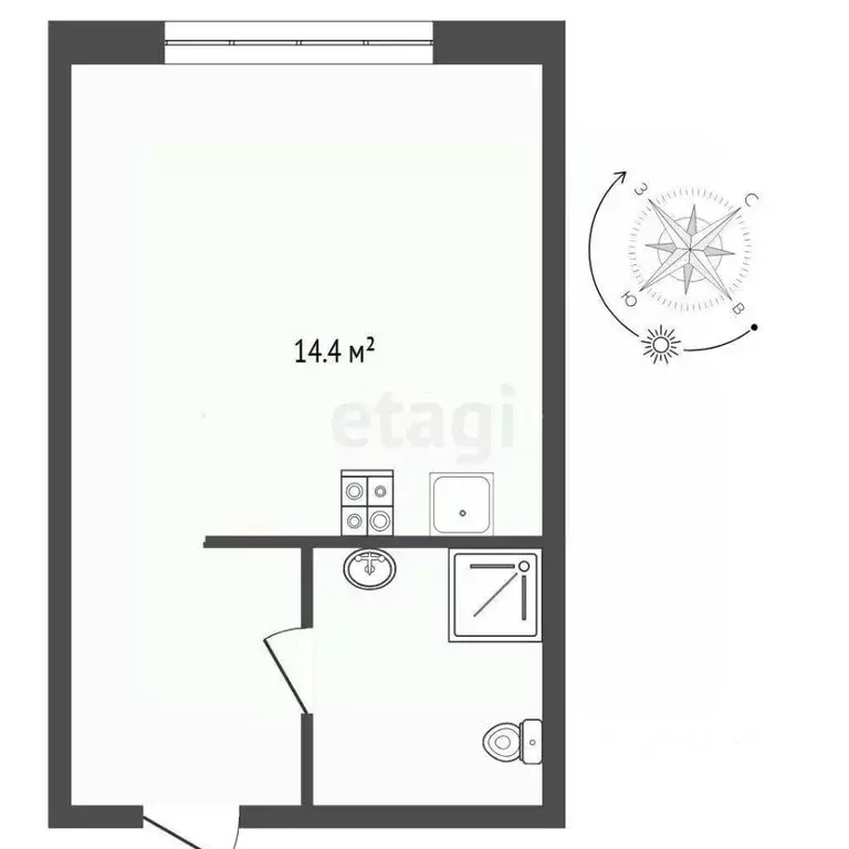 Студия Тюменская область, Тюмень ул. Самарцева, 19В (14.4 м) - Фото 2