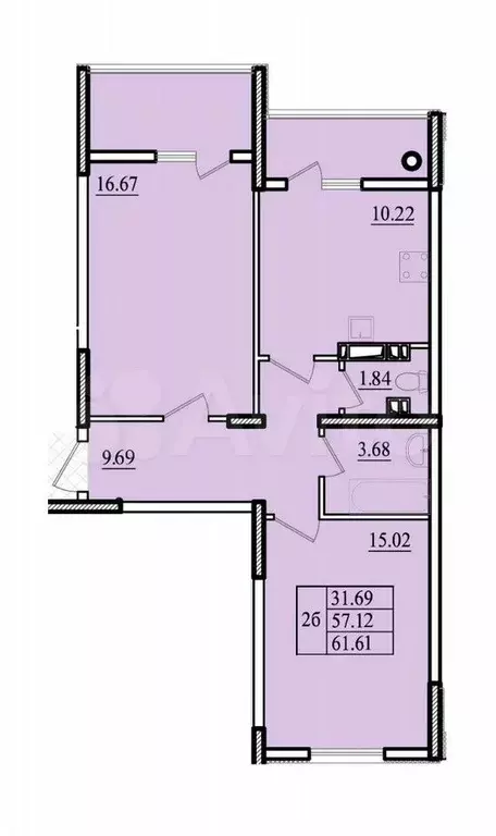 2-к. квартира, 61,6 м, 5/8 эт. - Фото 0