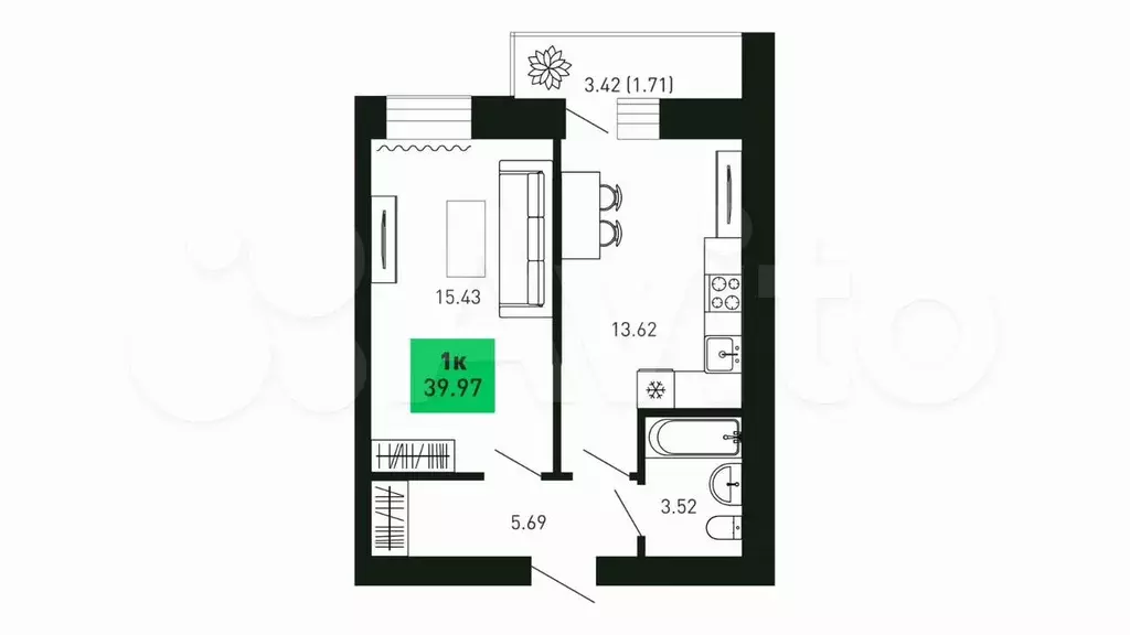 1-к. квартира, 40 м, 9/16 эт. - Фото 0