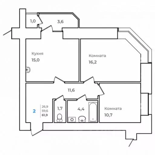 2-к кв. Амурская область, Благовещенск Зейский Бульвар жилой комплекс ... - Фото 0